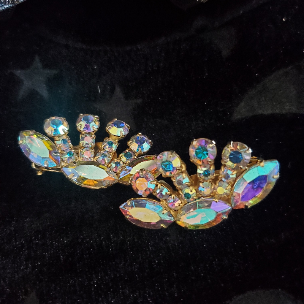 Aurora Borealis Fan Clip On Earrings